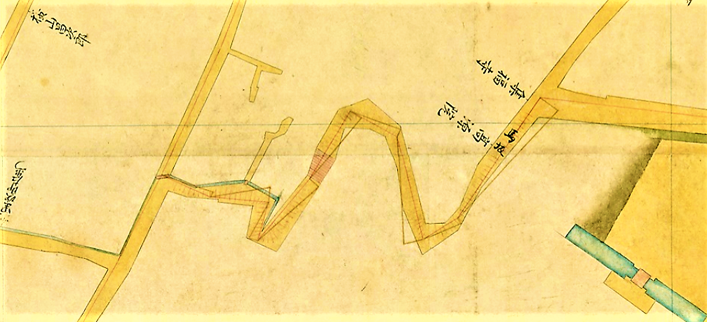 金沢十九枚御絵図1828（県立図書館蔵）に描かれた”六曲り”